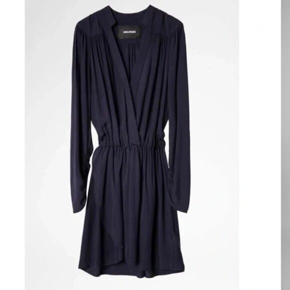 NEW | Zadig & Voltaire Reveal Mini Dress Long Sleeve Navy Blue Size Small - Picture 4 of 8